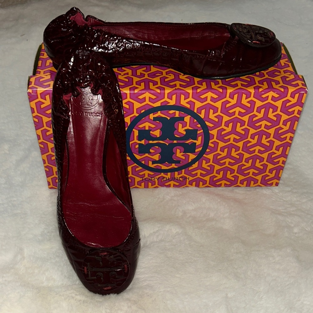 TORY BURCH CRIC REVA Women's Burgundy Flats SZ 8